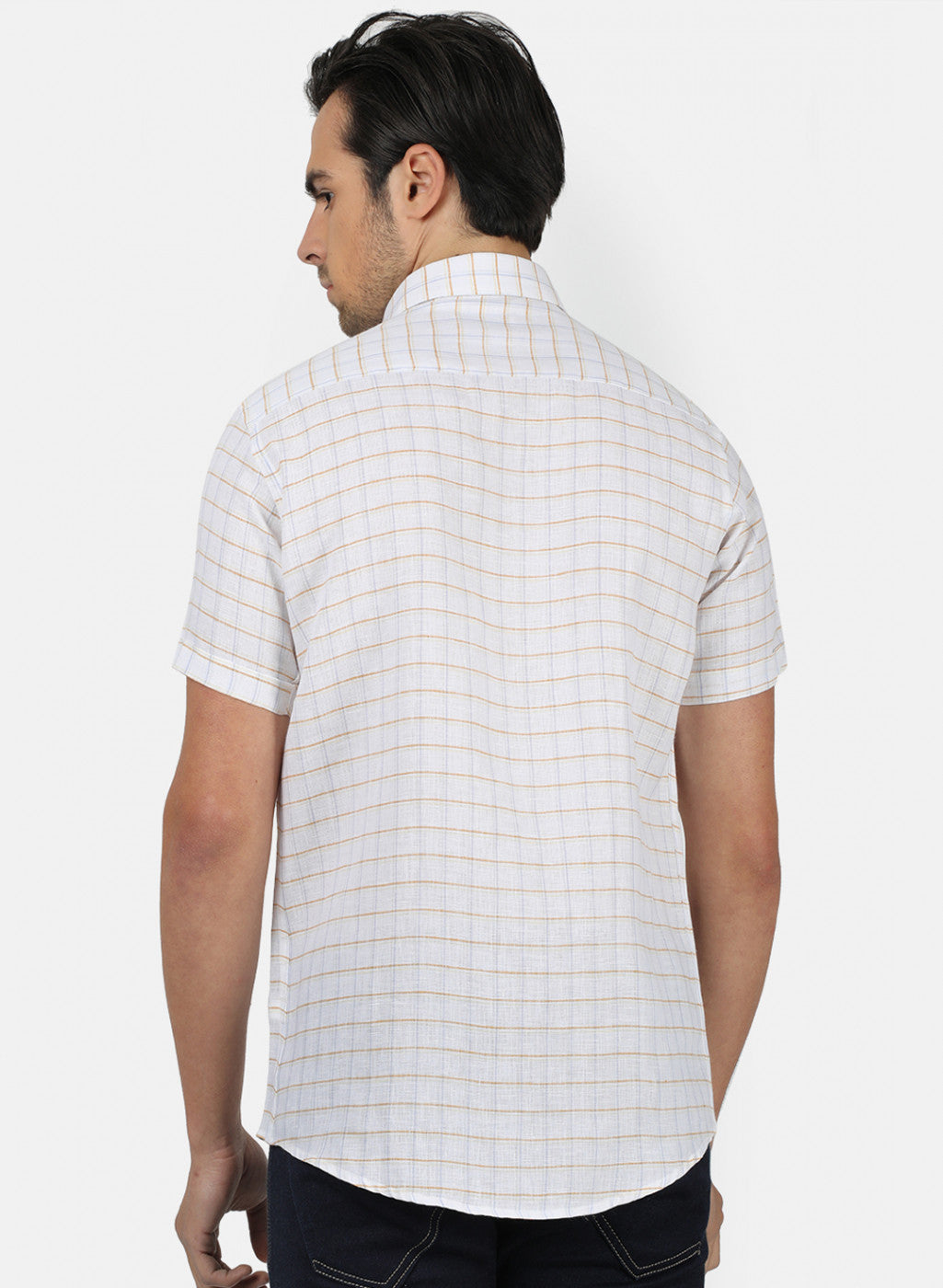 Men White Check Linen Shirt