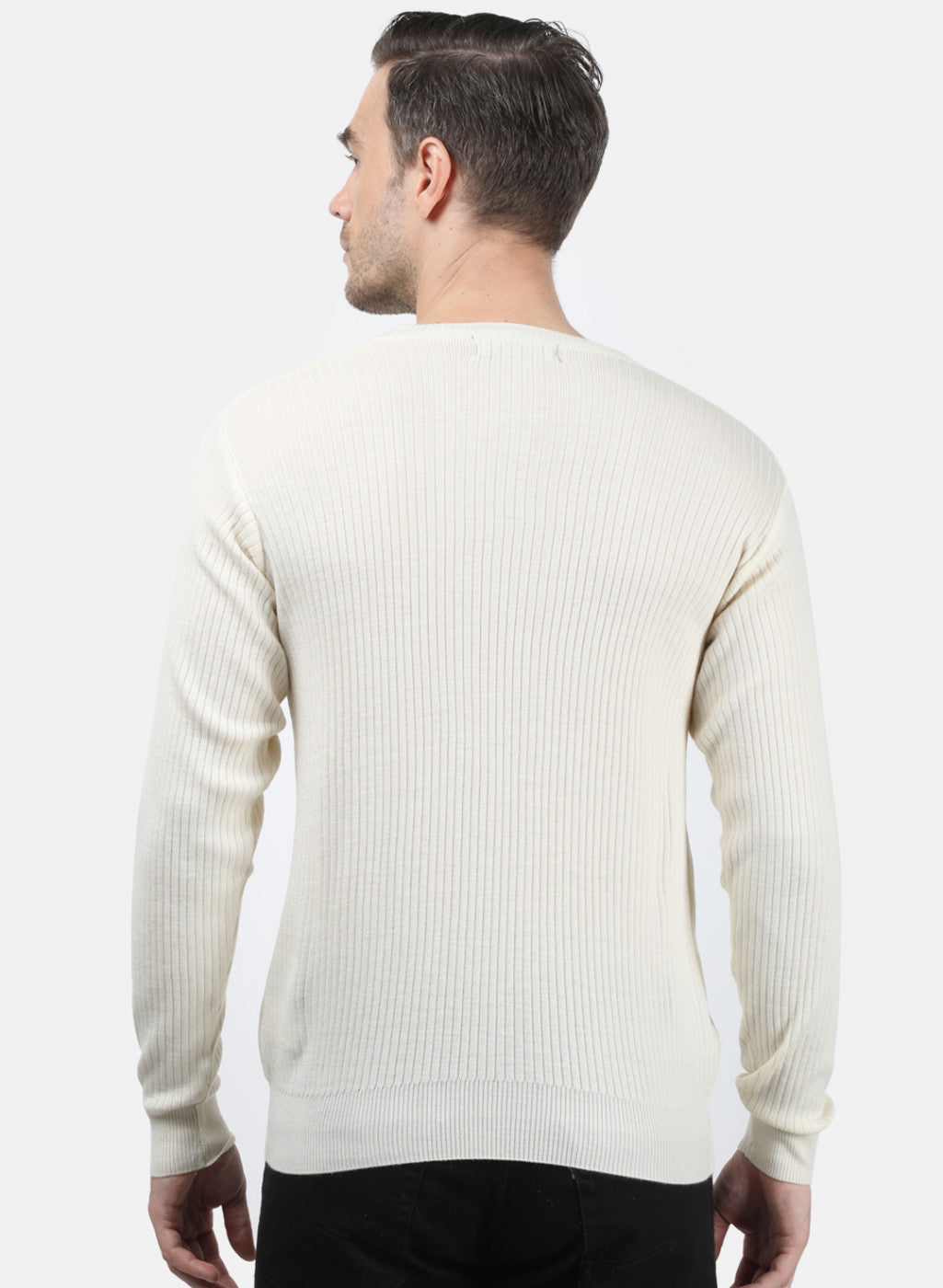 Men Off White Solid Pullover