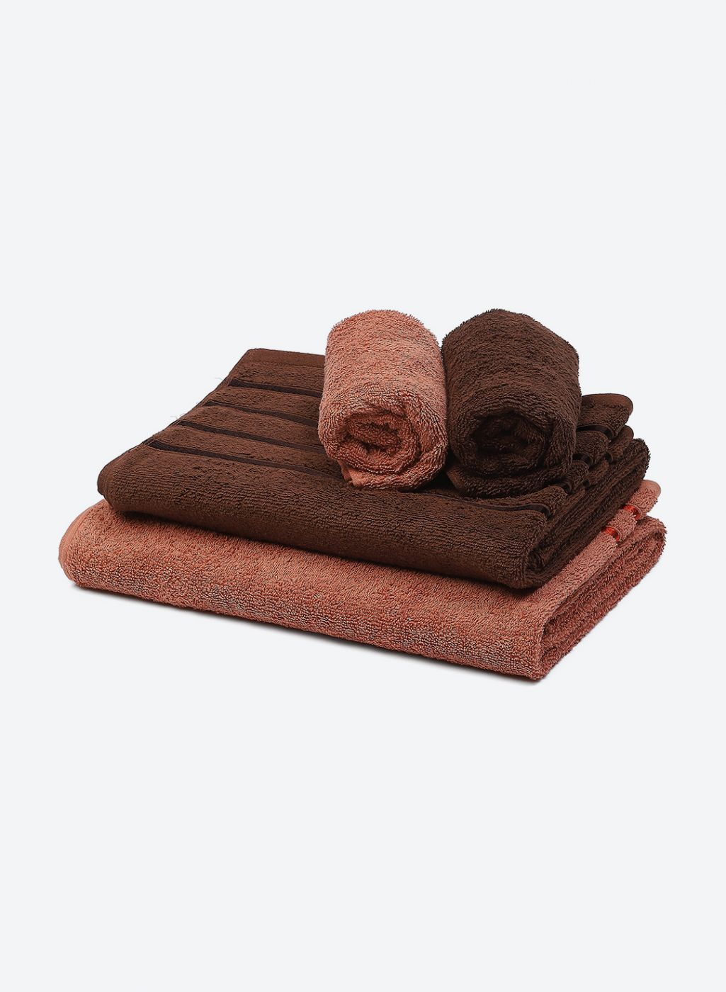 Brown & Peach Cotton 525 GSM Towel Set Pack of 4 (2 Bath & 2 Hand Towels)
