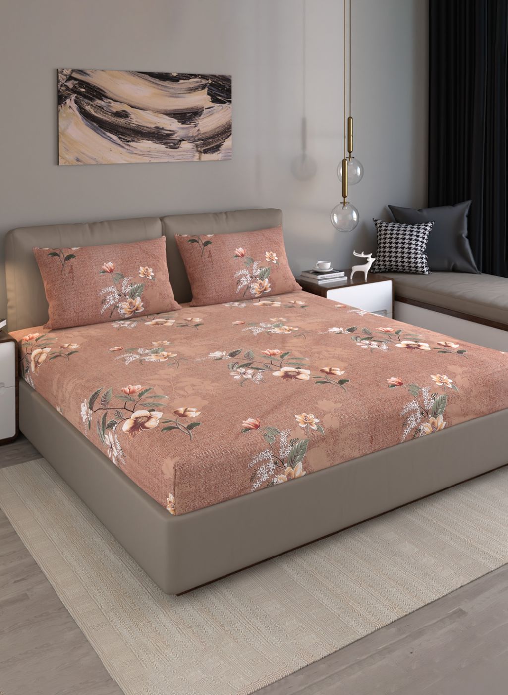 130 GSM Polyester Queen Bedsheet with 2 Pillow Covers