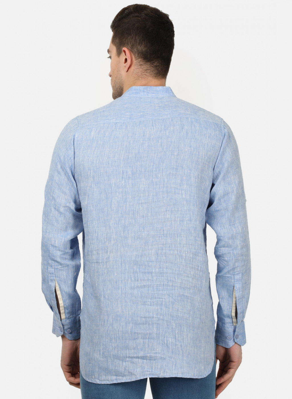 Mens Sky Blue Solid Linen Shirt