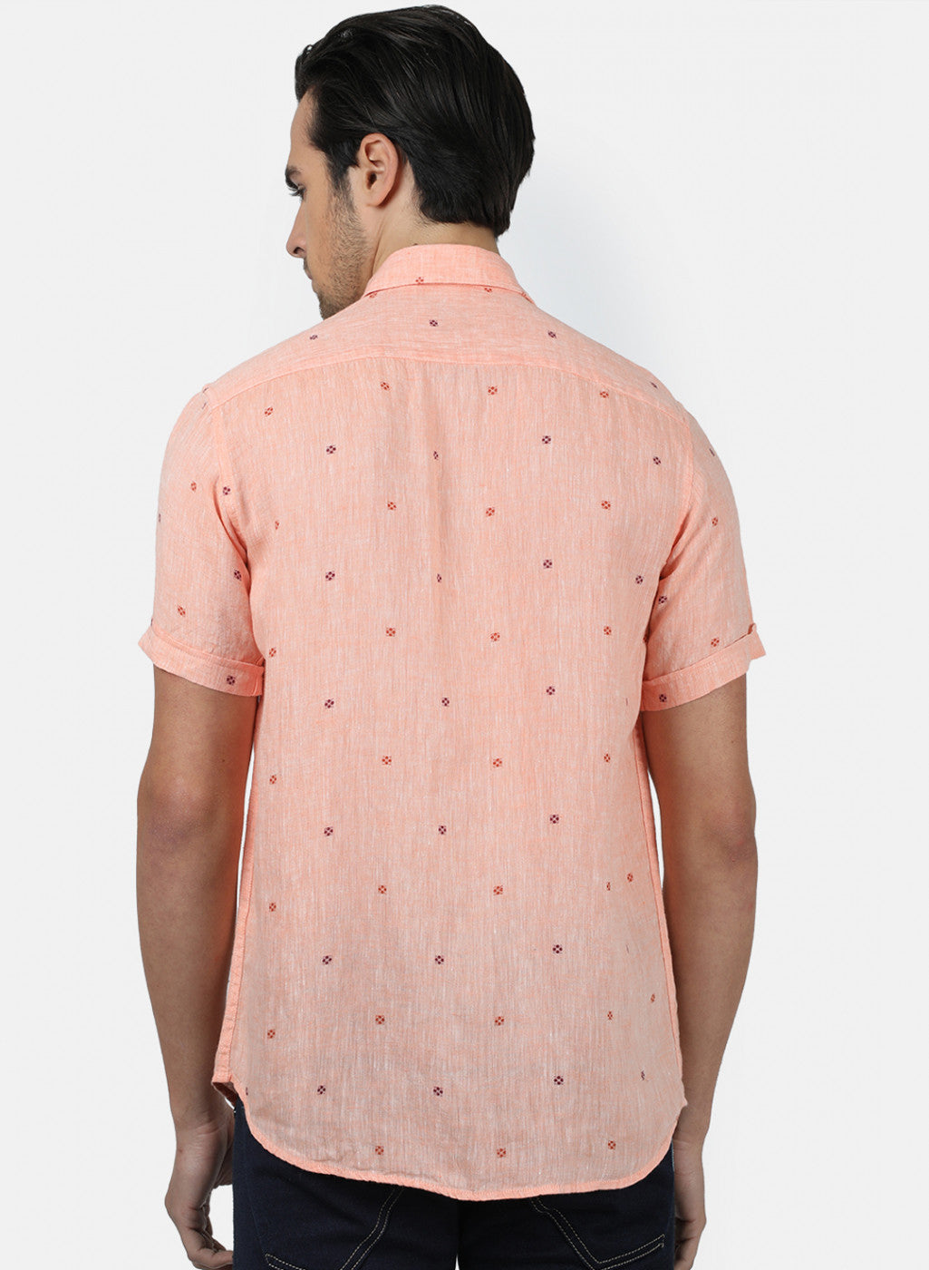Men Peach Printed Linen Shirt