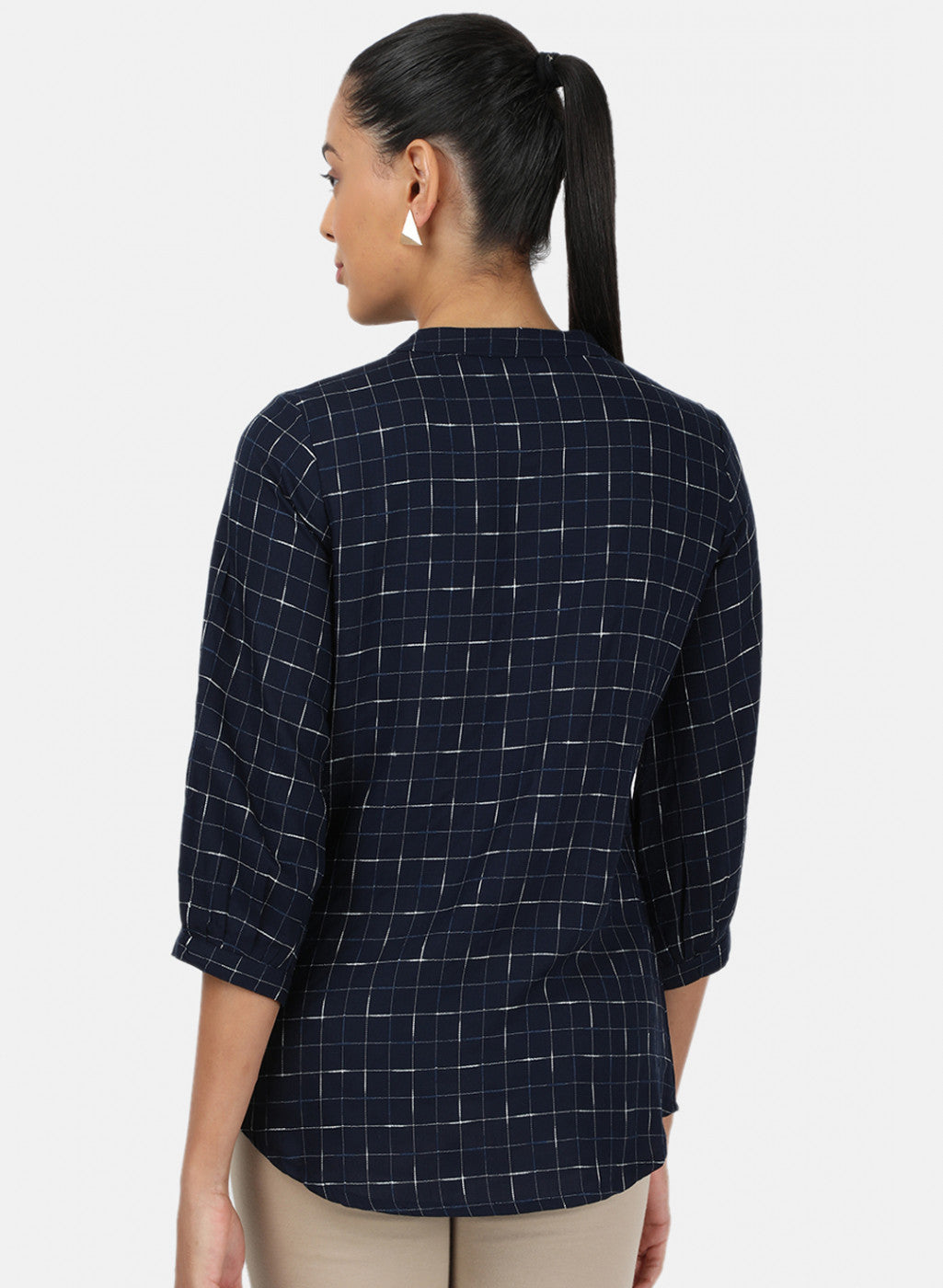 Womens Navy Blue Check Top