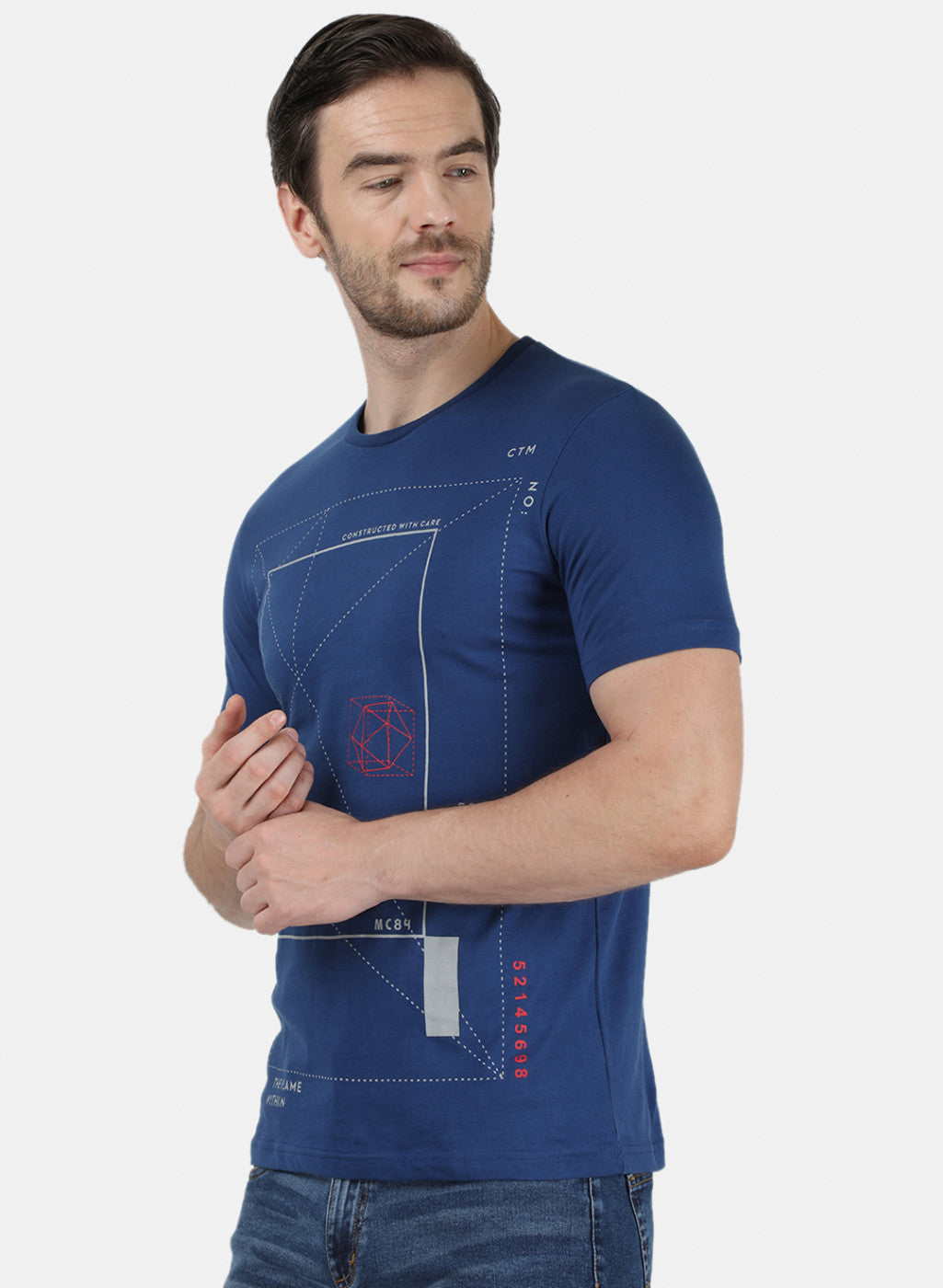 Mens Blue & Yellow Printed T-Shirt