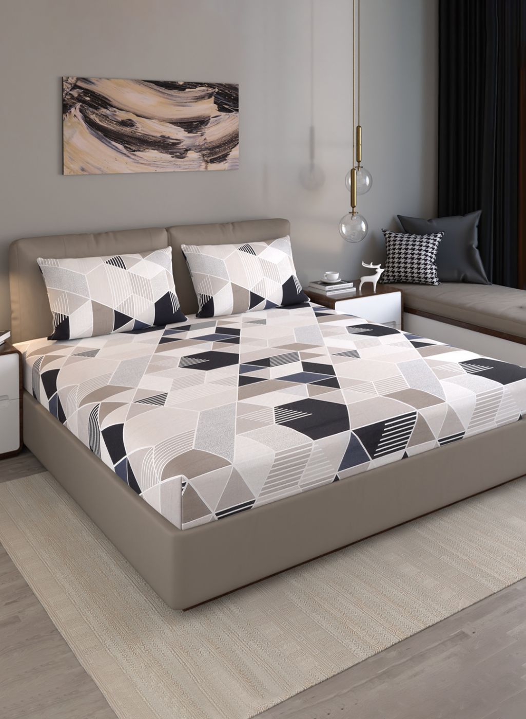 120TC Pure Cotton Queen Bedsheet with 2 Pillow Covers