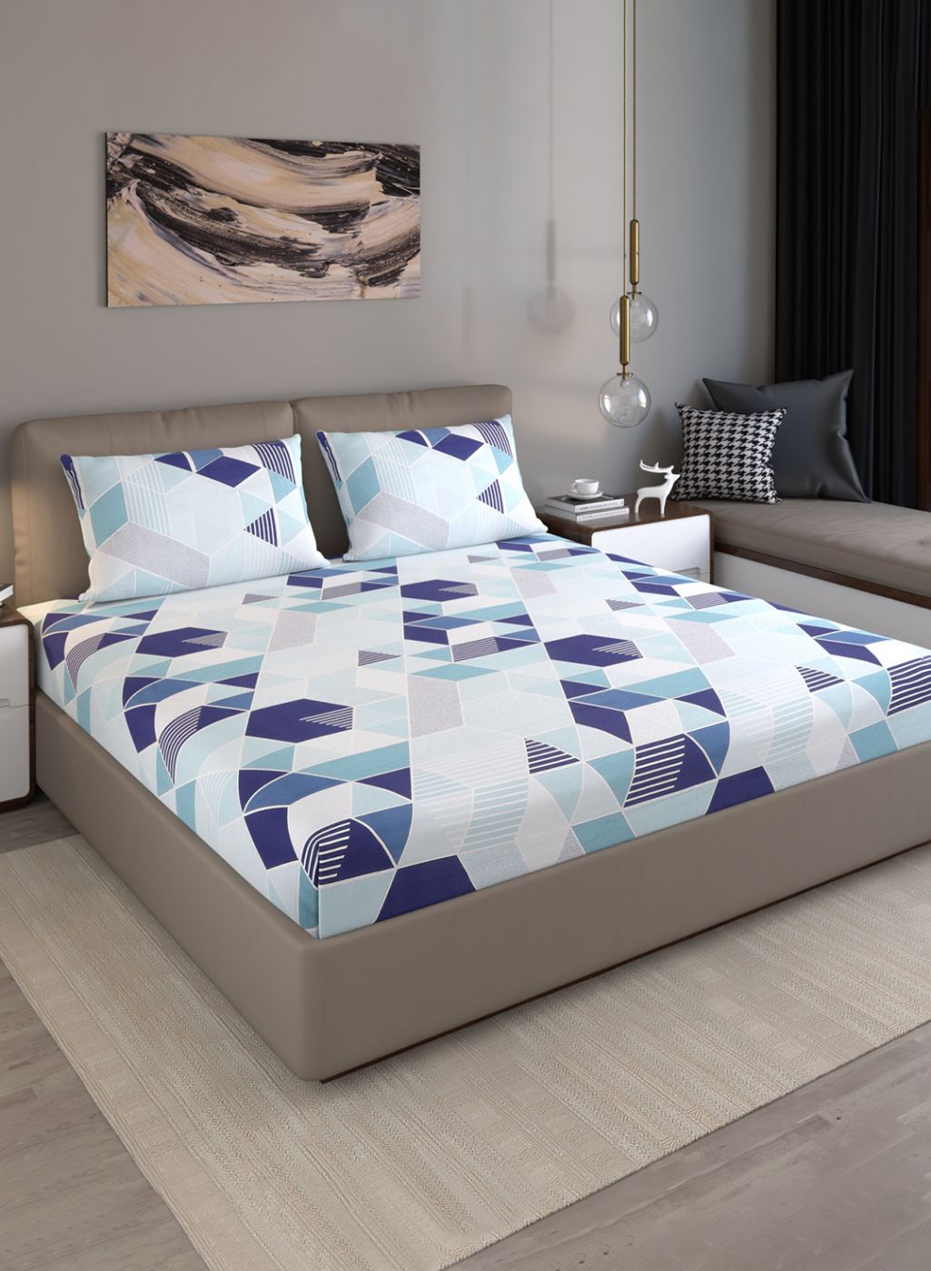 120TC Pure Cotton Queen Bedsheet with 2 Pillow Covers