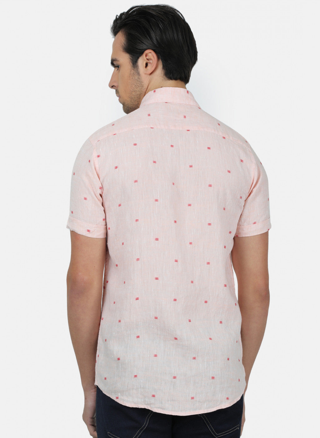 Men Peach Printed Linen Shirt