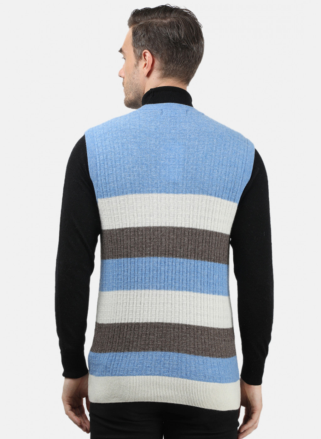 Men Off White & Blue Solid Sweater