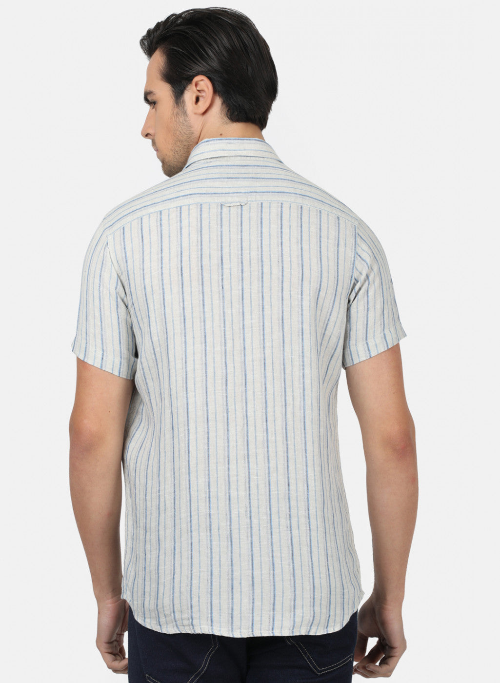 Men Off White Stripe Linen Shirt