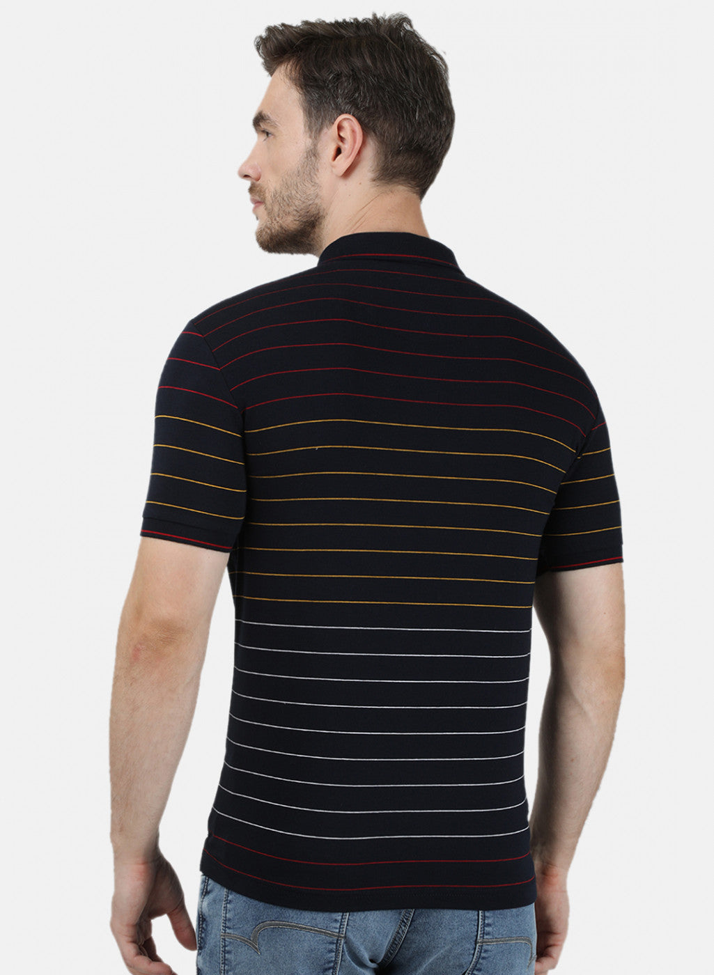 Mens NAvy Blue Stripe Collar T-Shirts
