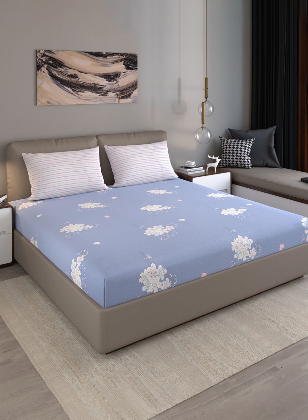 200TC Pure Cotton Queen Bedsheet with 2 Pillow Covers