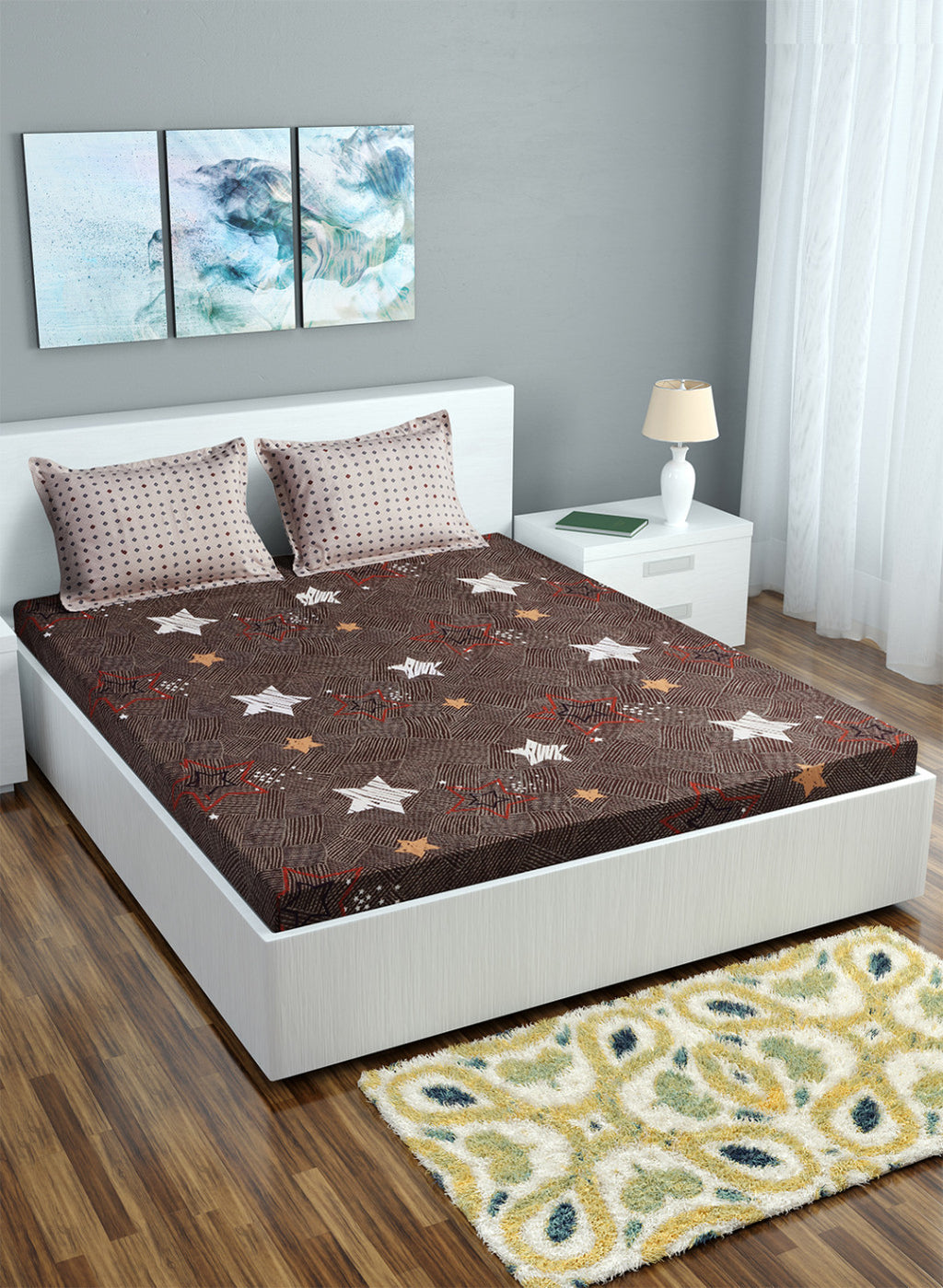 Multi Color 130 GSM Bedsheet with 2 Pillow Covers