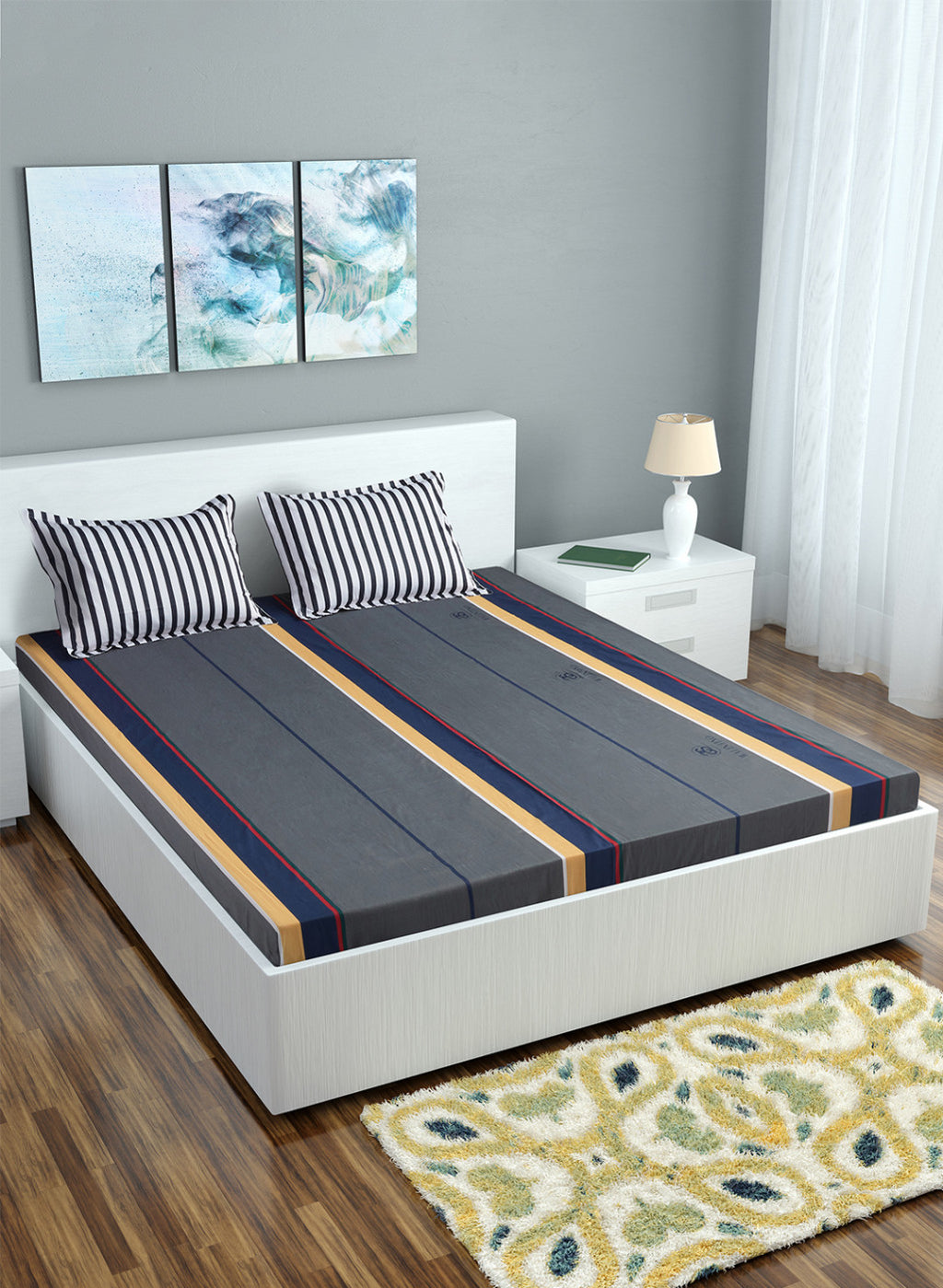 Multicolor 128 TC Bedsheet with 2 Pillow Covers (Santiago Gold)