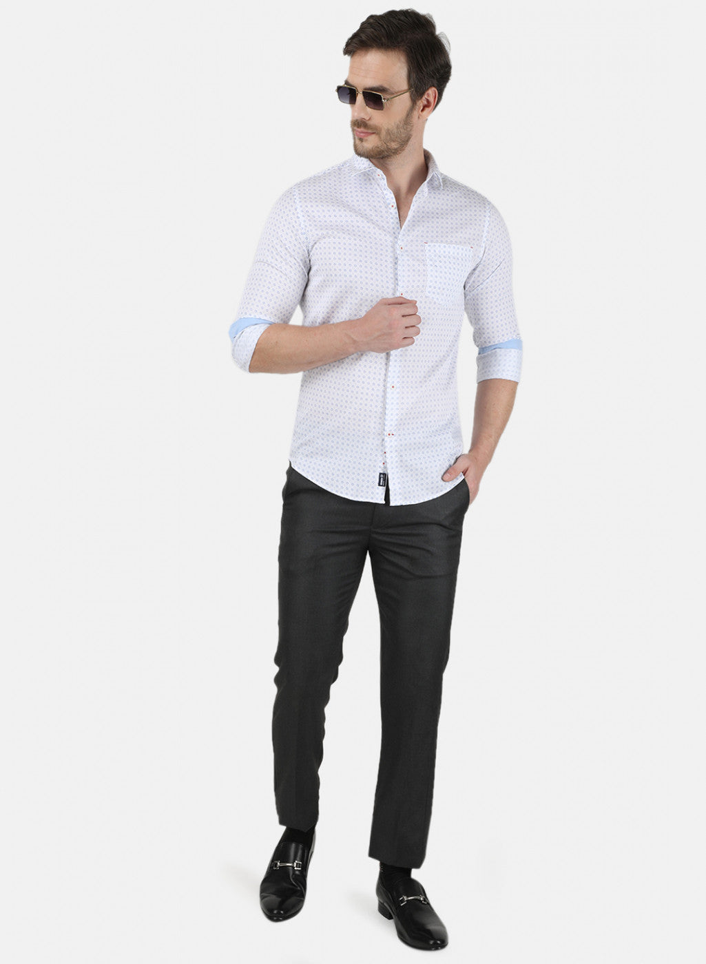 Mens White Printed Shirt