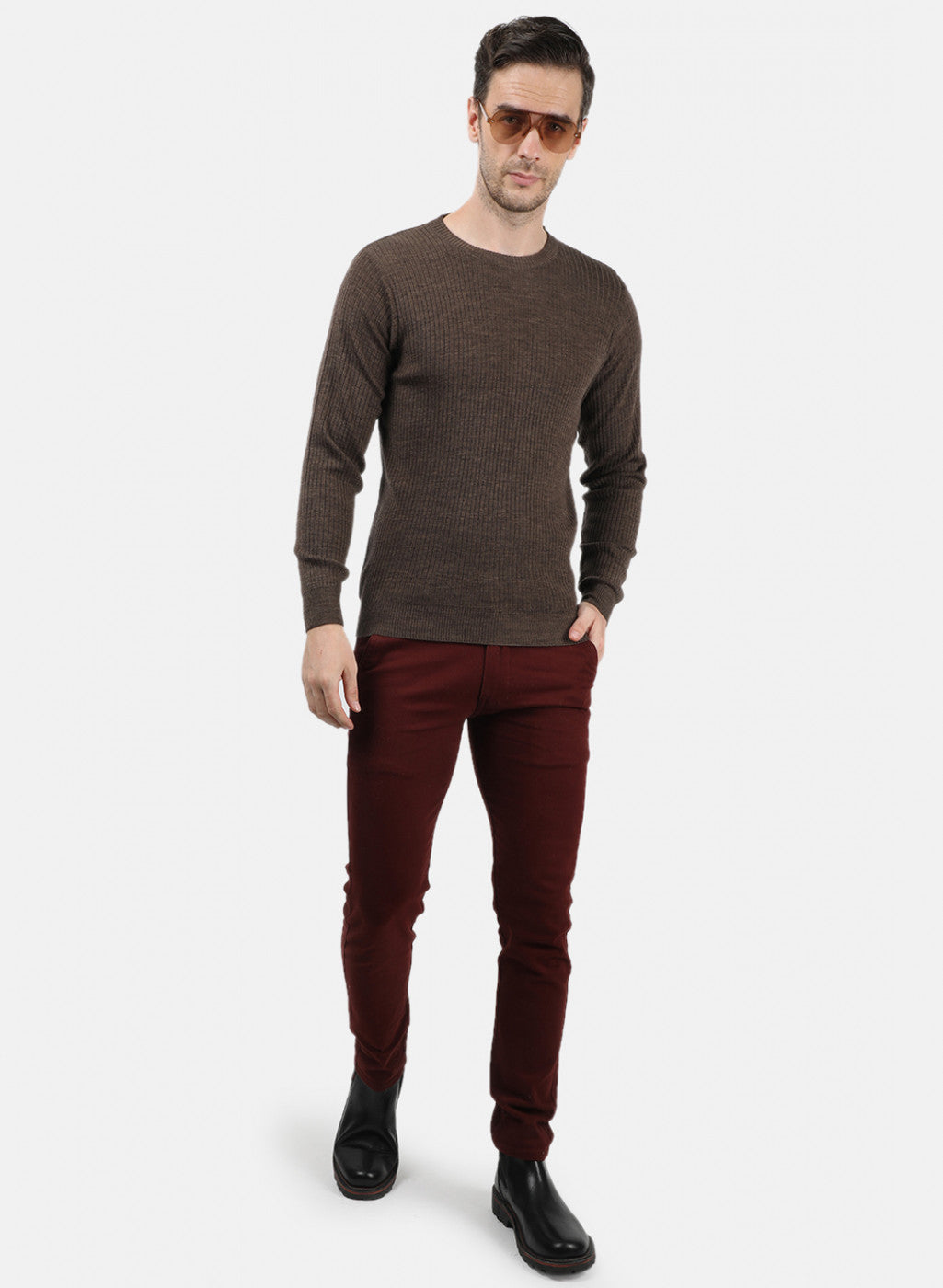 Men Brown Solid Pullover