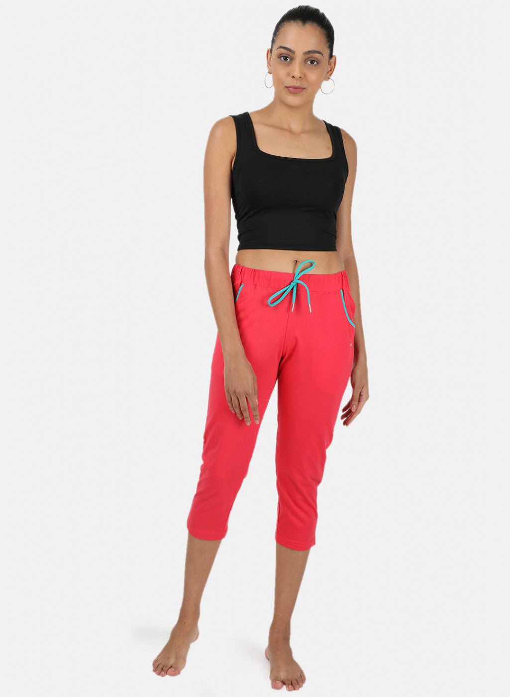 Womens Dark Pink Plain Capri