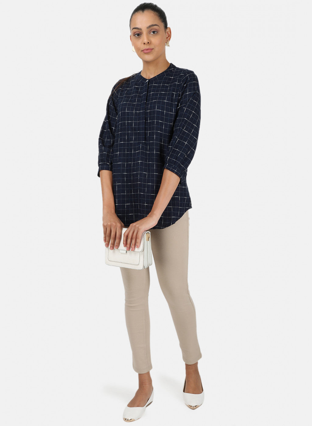 Womens Navy Blue Check Top