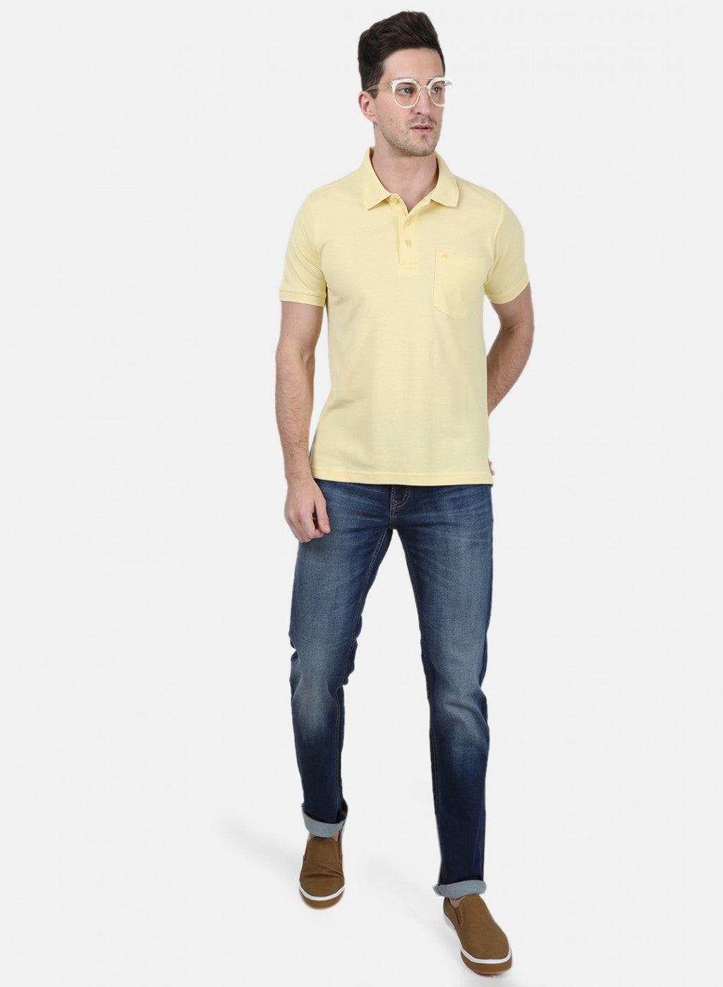 Mens Yellow Plain T-Shirt