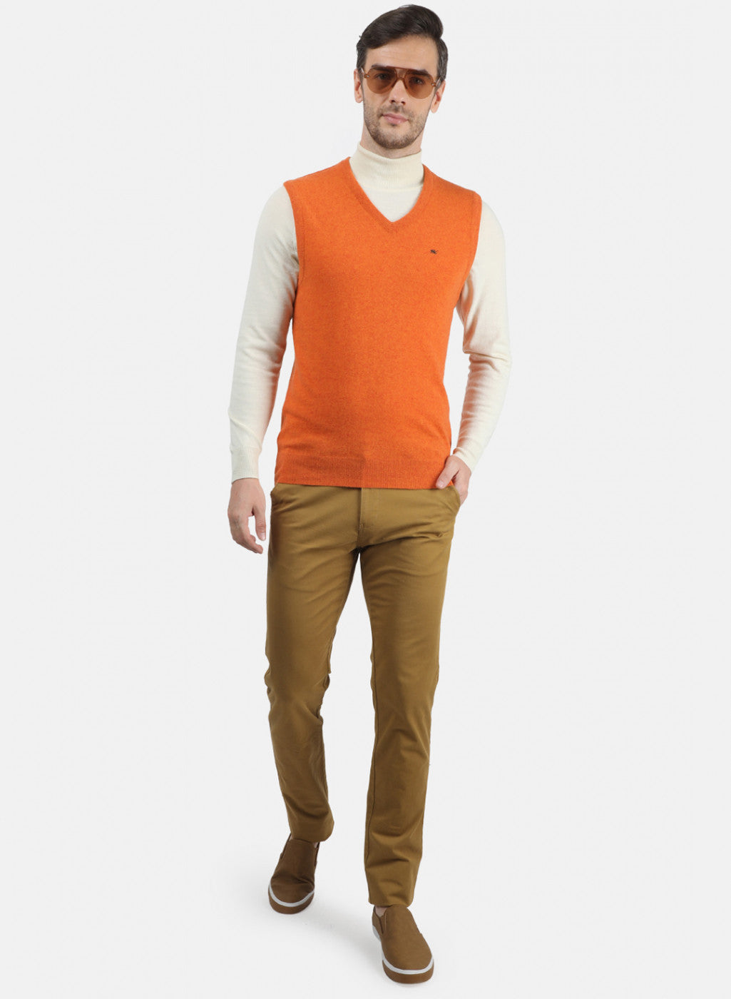 Men Orange Solid Sweater