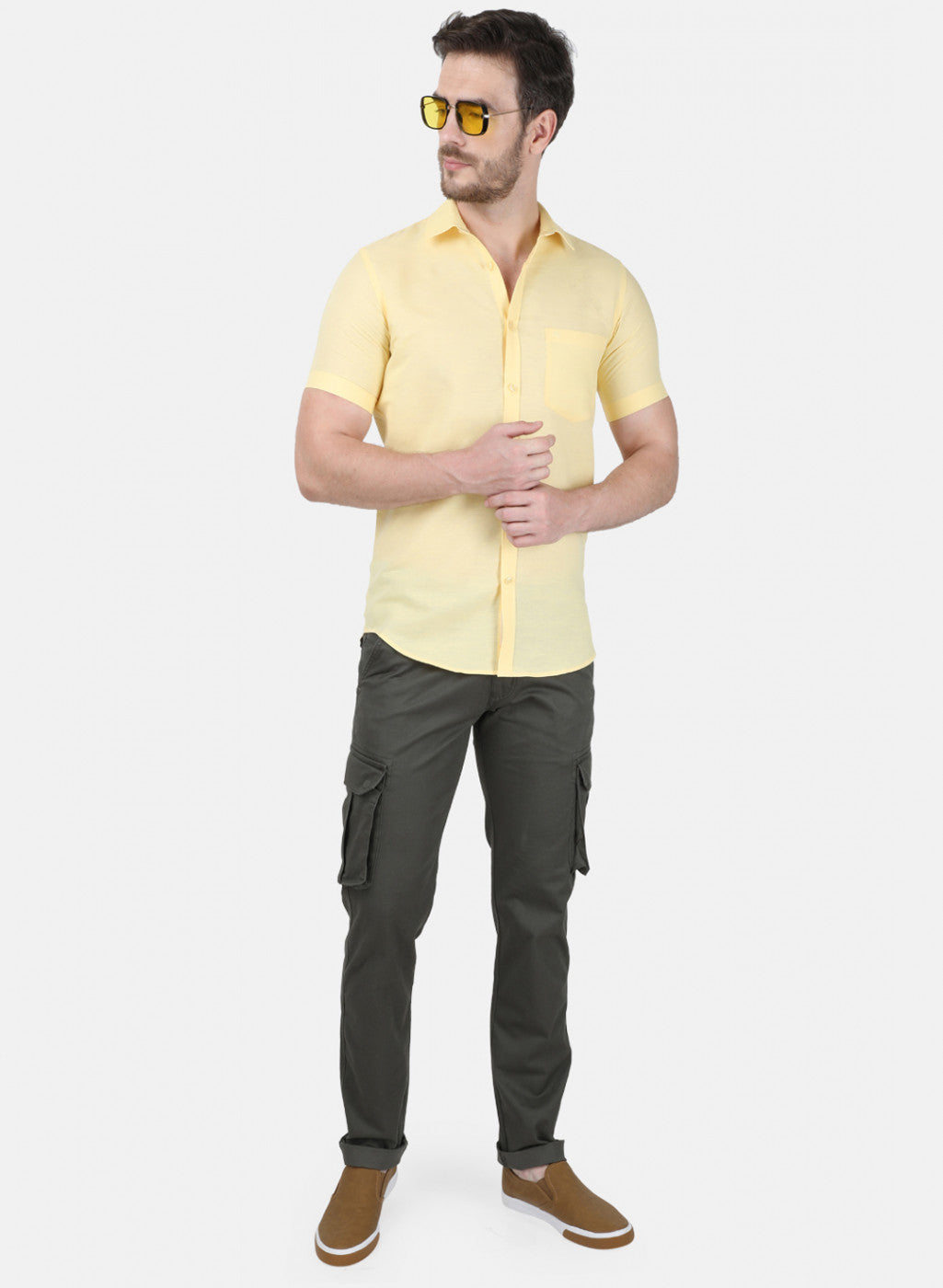 Mens Yellow Solid Shirt