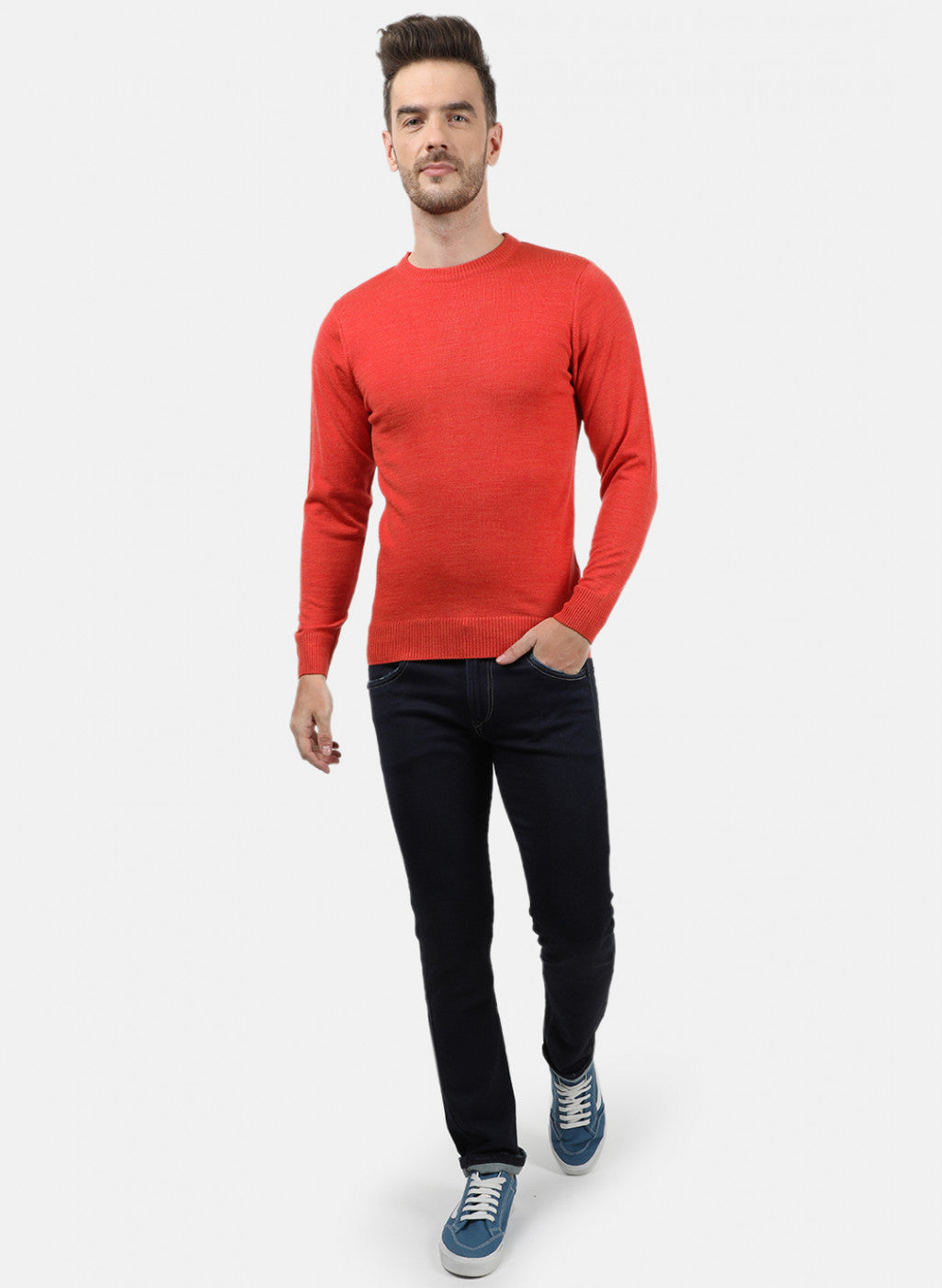 Men Orange Solid Pullover