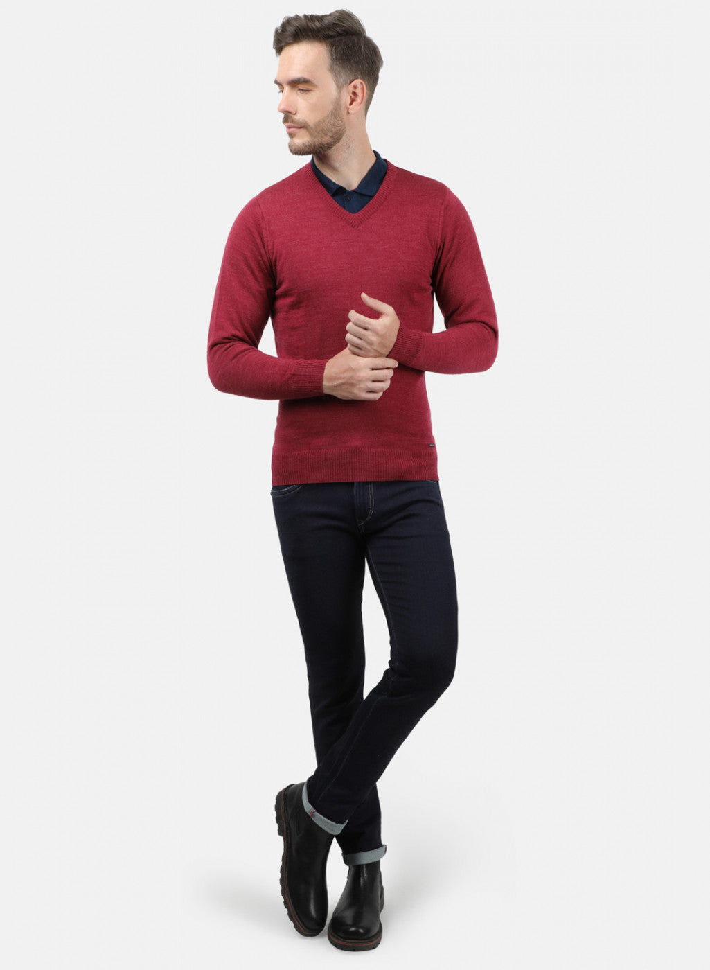 Men Red Solid Pullover