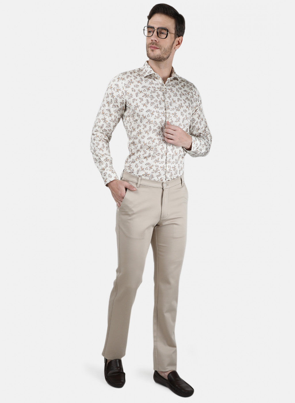 Mens Beige Smart Fit Trouser