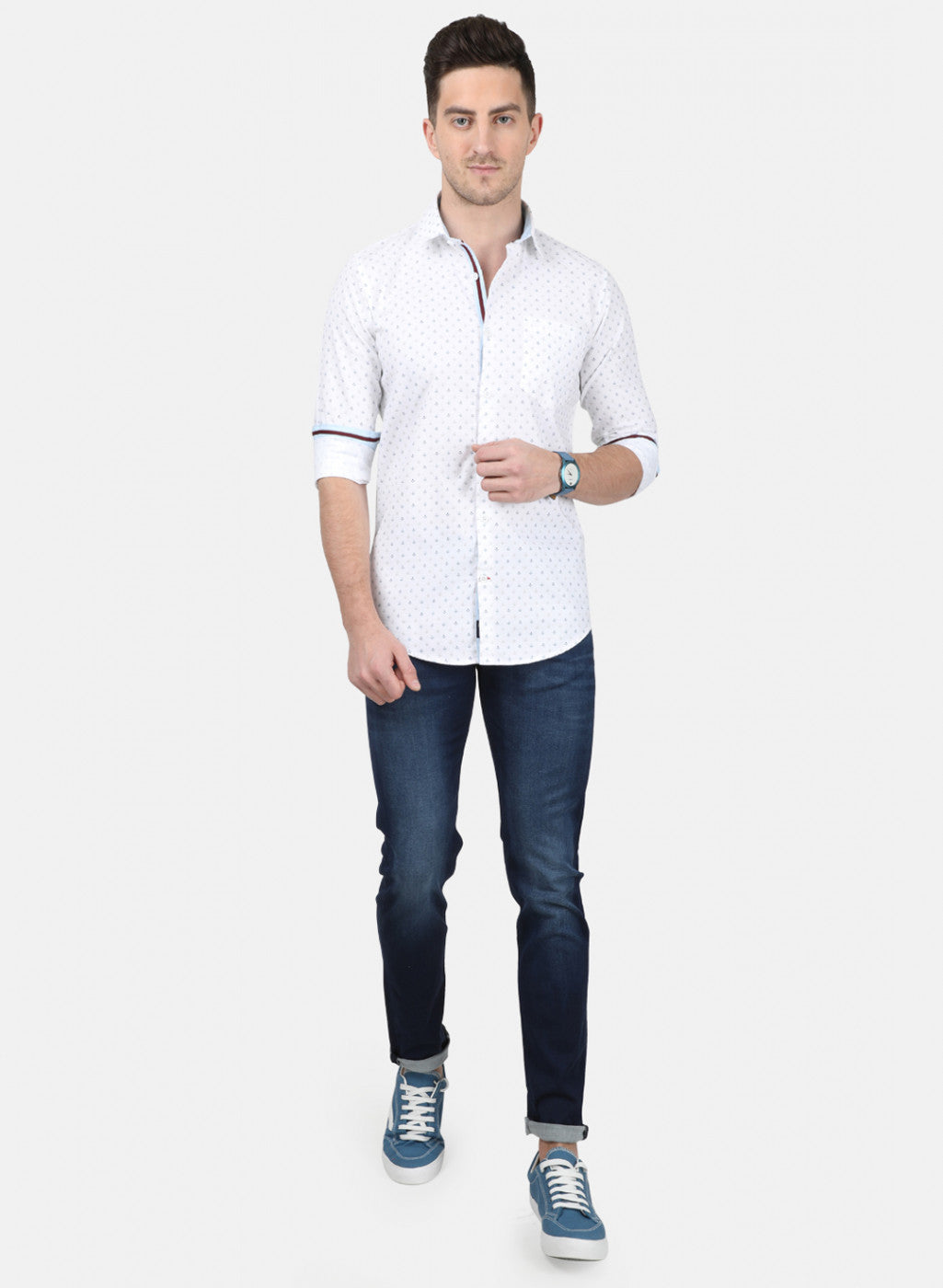 Mens White Printed Shirt
