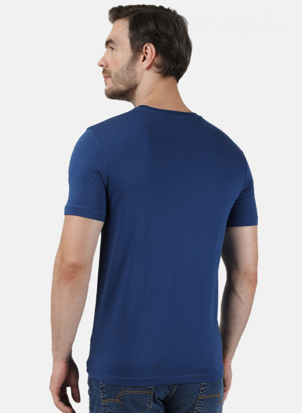 Mens Blue & Yellow Printed T-Shirt