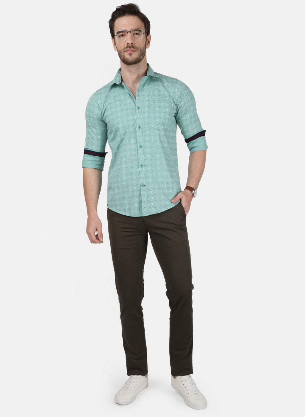 Mens Green Printed Shirt