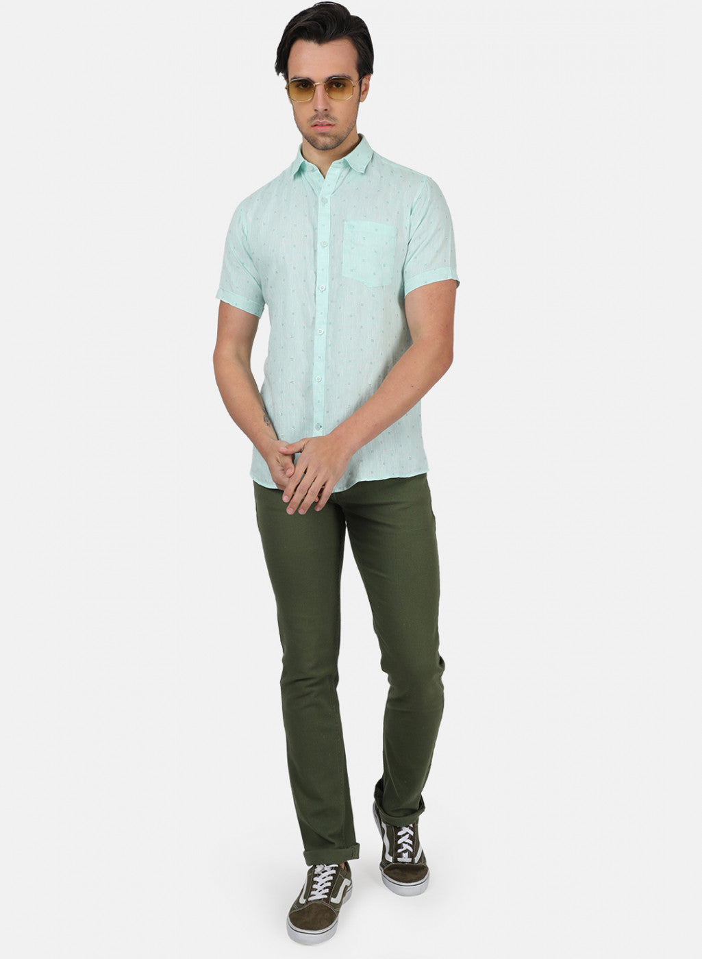 Men Blue Printed Linen Shirt