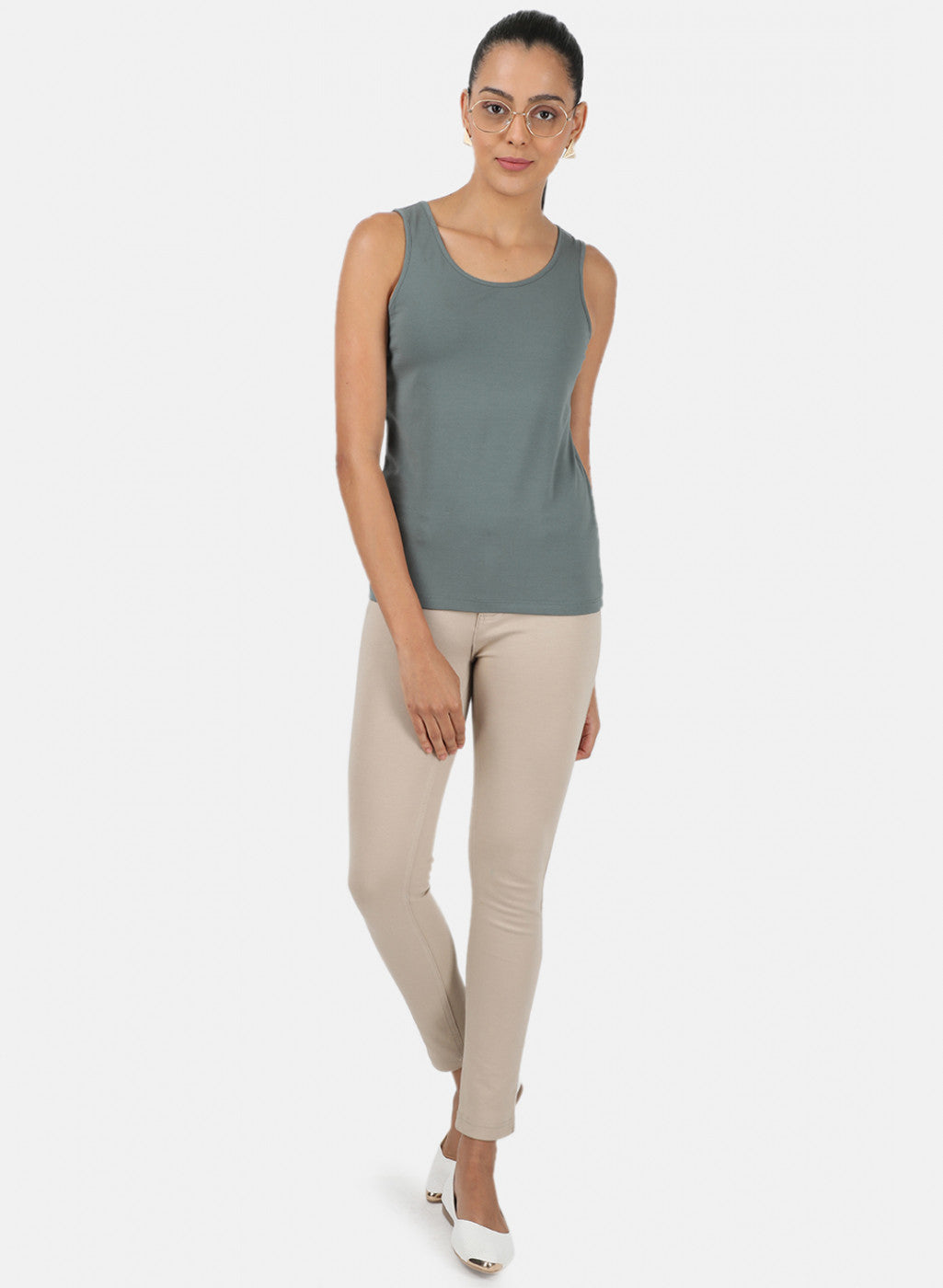 Womens Grey Plain Spaghetti