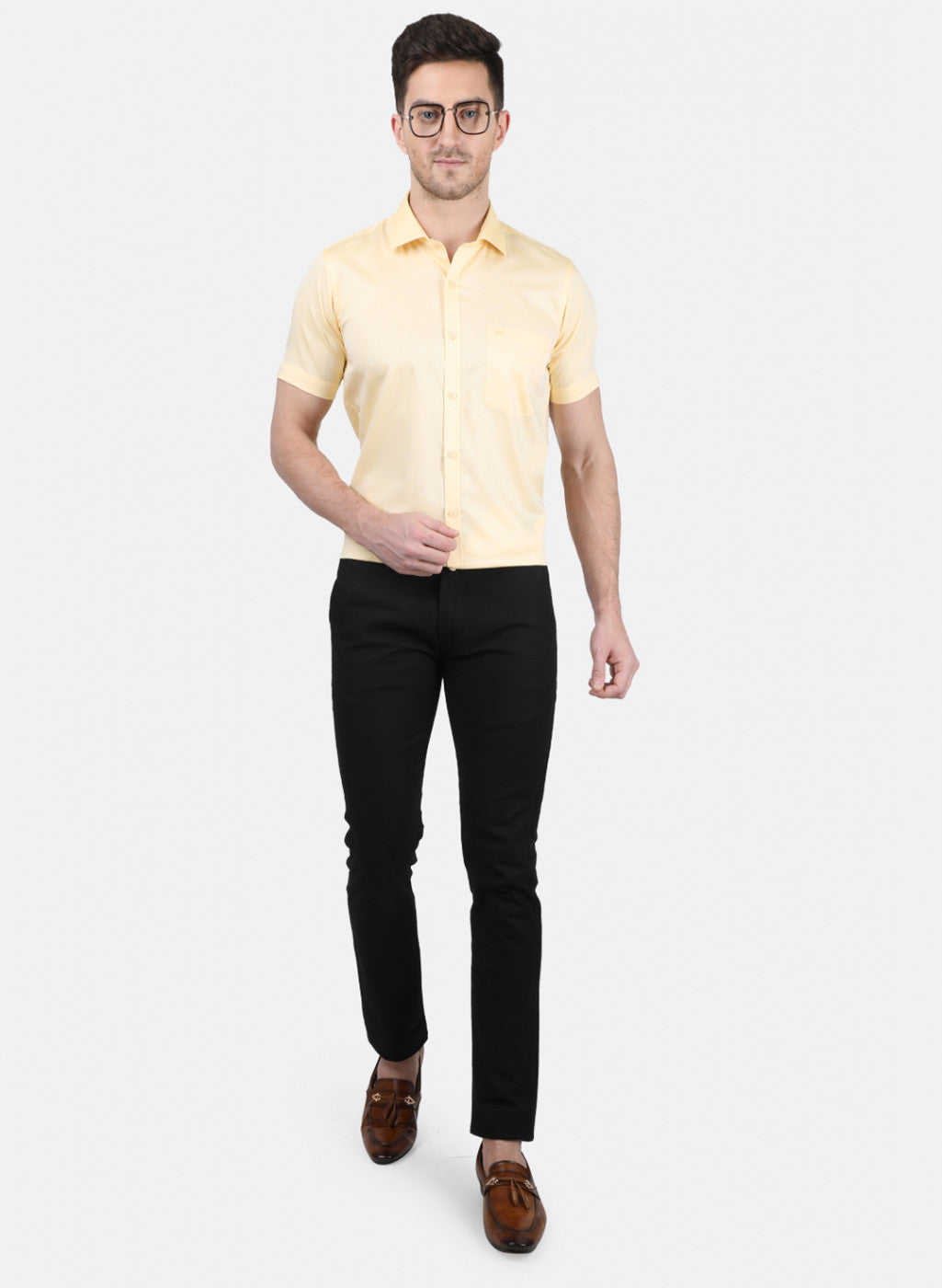 Mens Yellow Printed Shirt