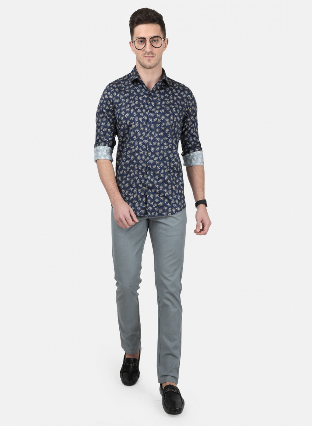 Mens NAvy Blue Printed Shirt