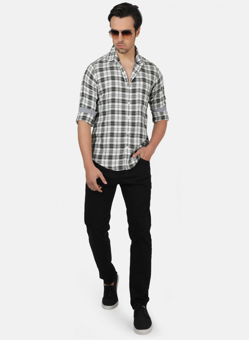 Men Green Check Shirts