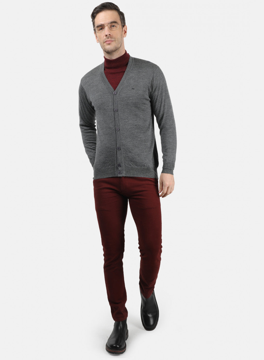 Men Grey Solid Cardigan