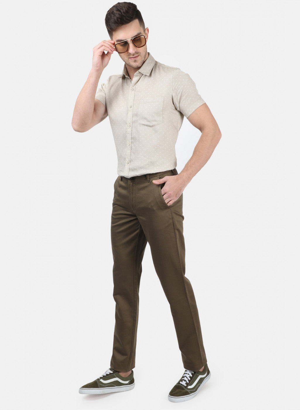 Men Olive Plain Trousers