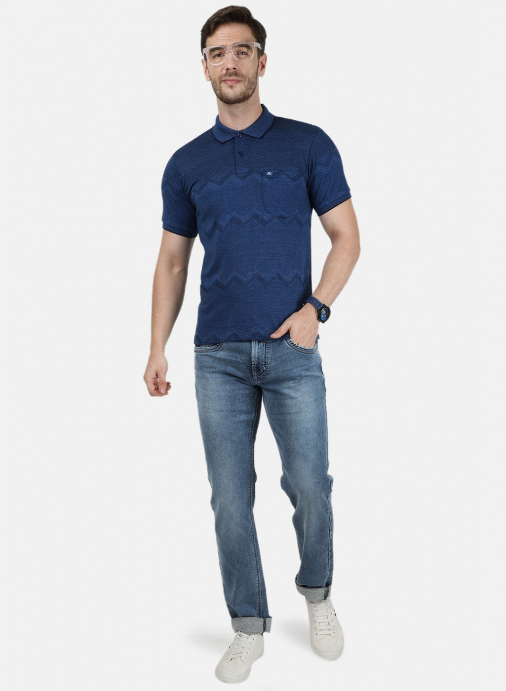 Mens NAvy Blue Stripe Collar T-Shirts