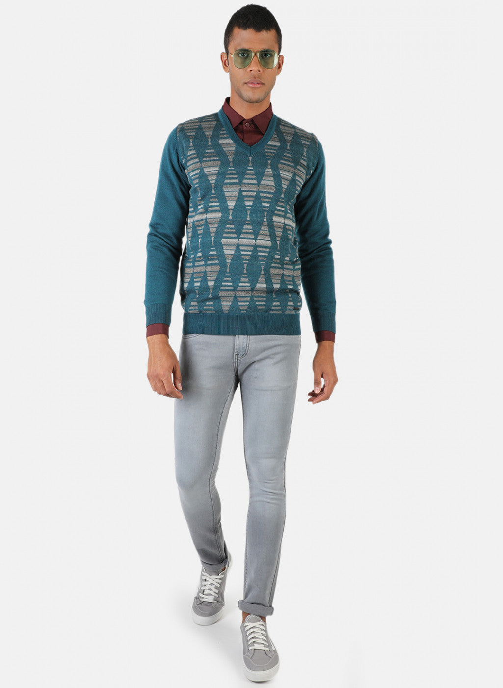 Men Sea Green Solid Pullover