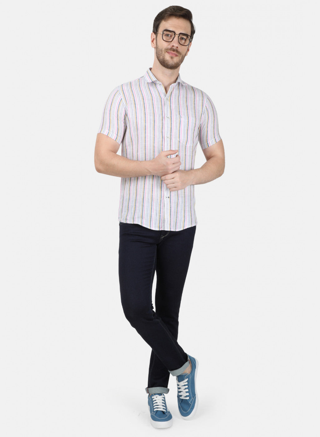 Mens Pink Stripe Linen Shirt