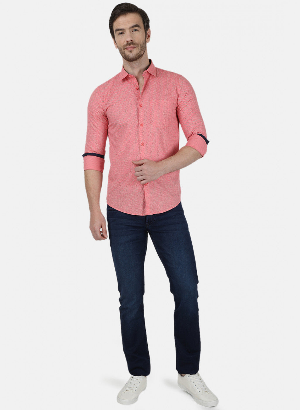 Mens Peach Printed Shirt