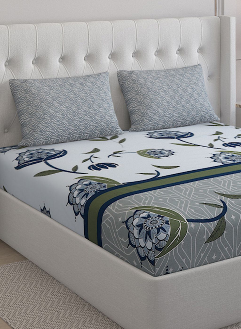 144TC Pure Cotton Single Bedsheet with 2 Pillow Covers