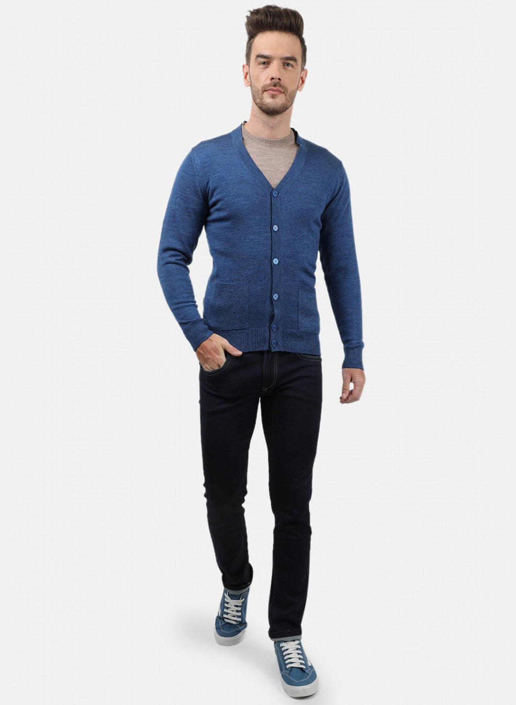 Men Blue Solid Cardigan