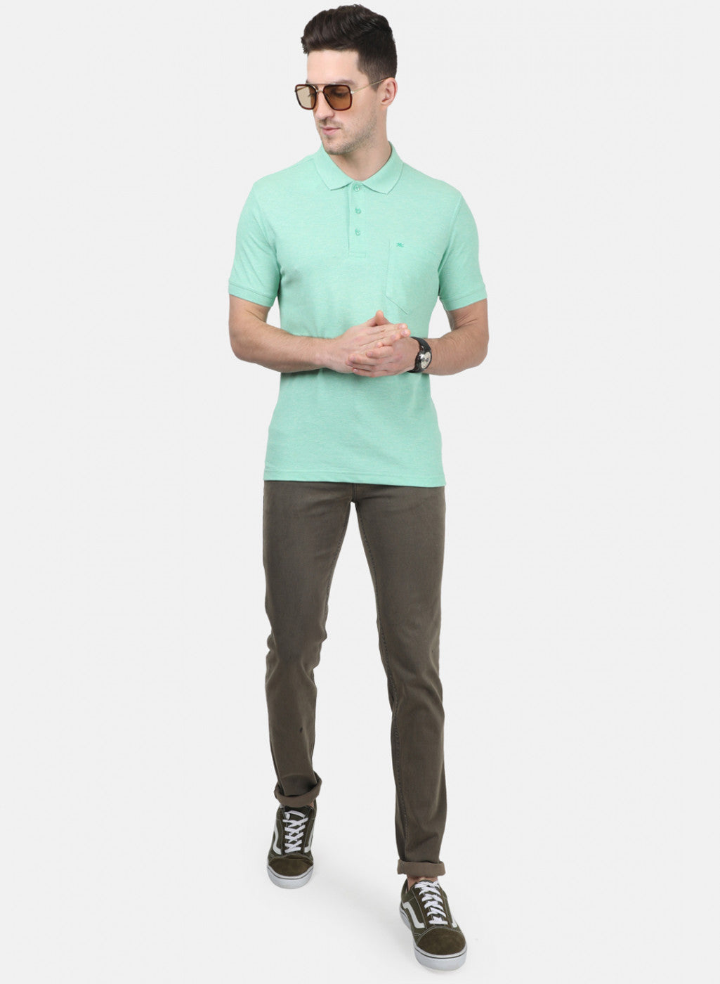 Mens Light Green Plain T-Shirts