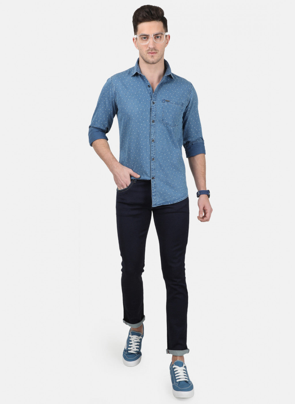 Mens Blue Printed Shirt