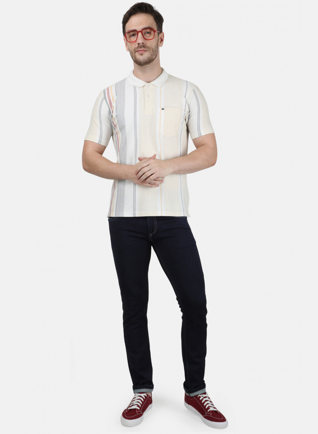 Mens Multi Color Stripe Collar T-Shirts