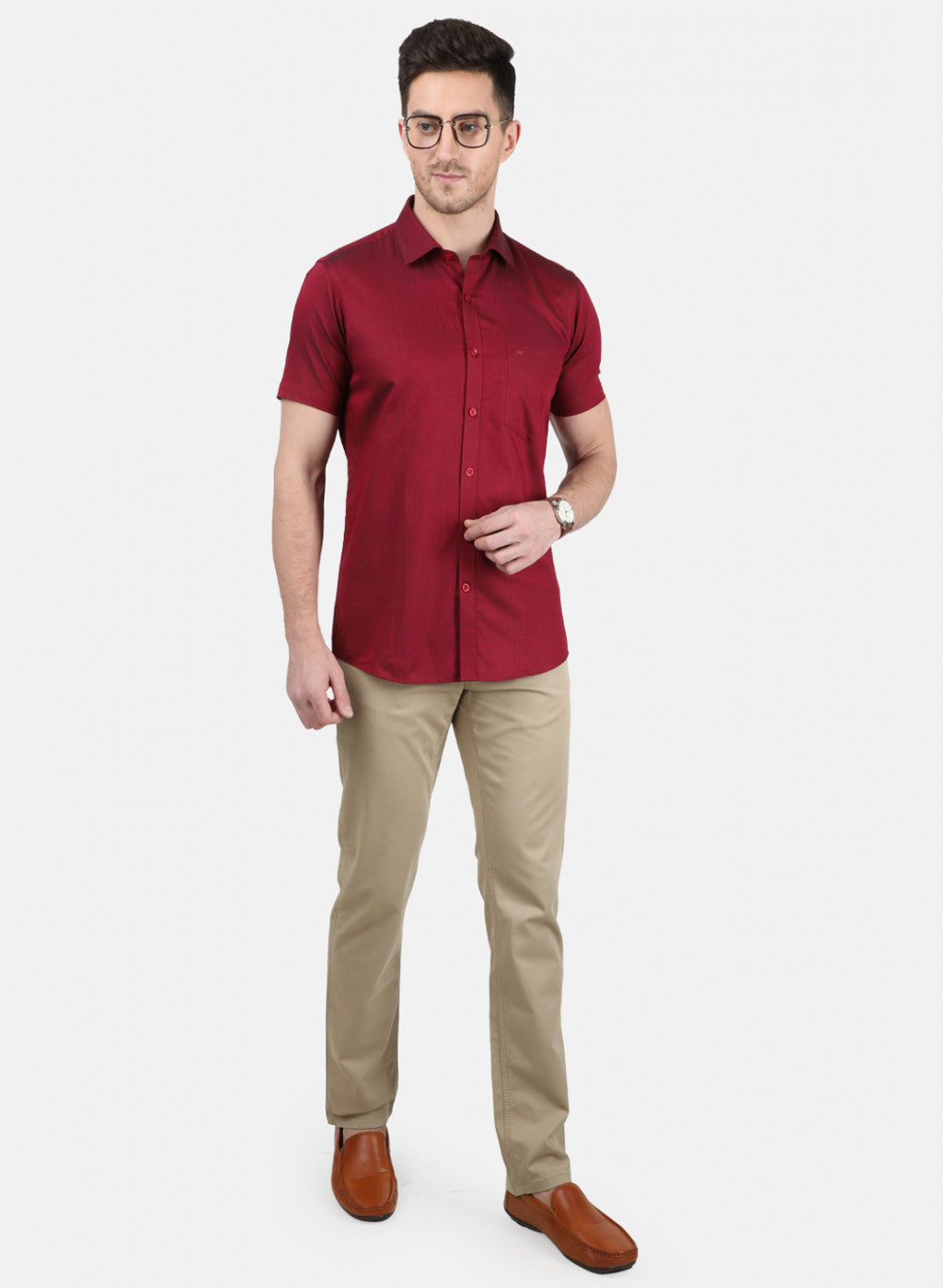 Mens Maroon Printed Shirt
