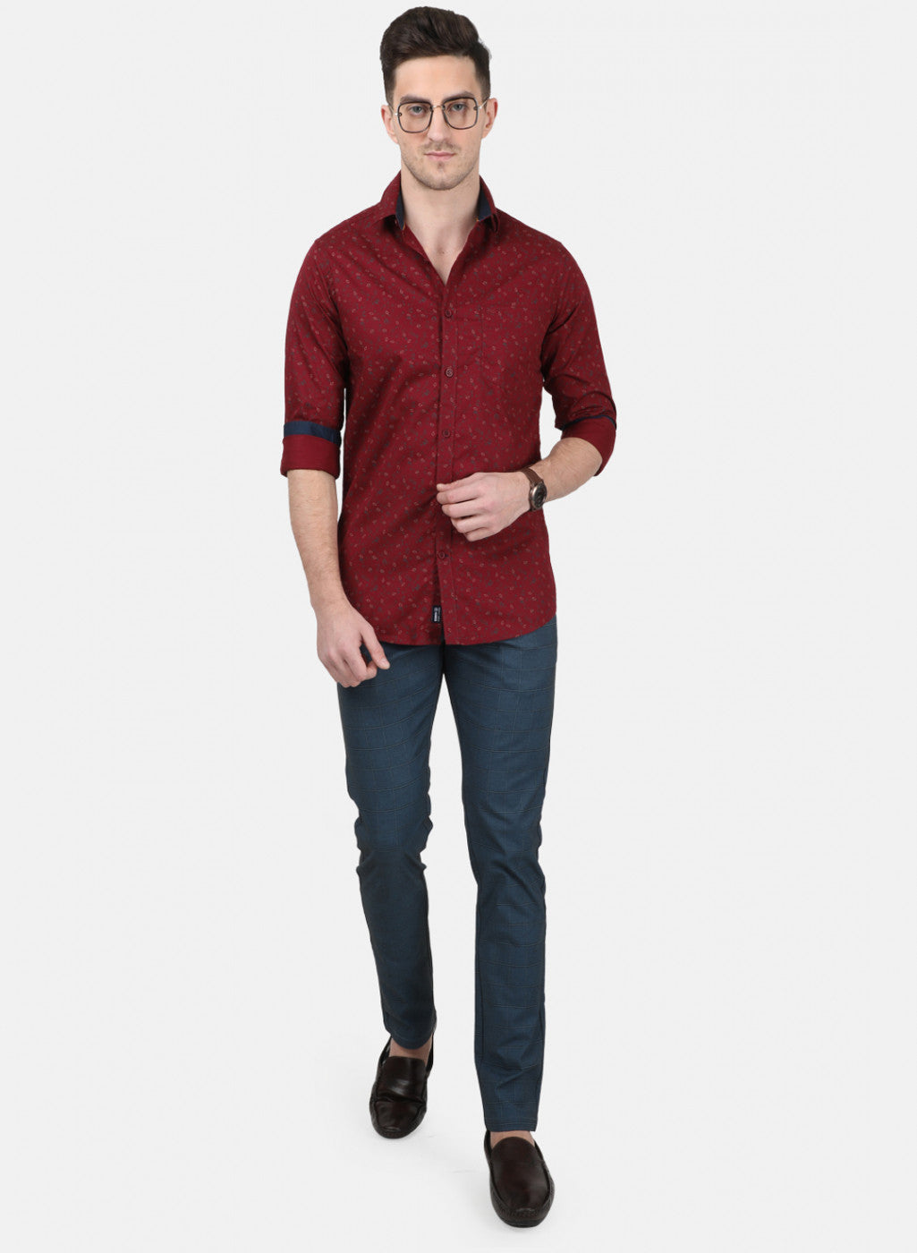 Mens Maroon Printed Shirt