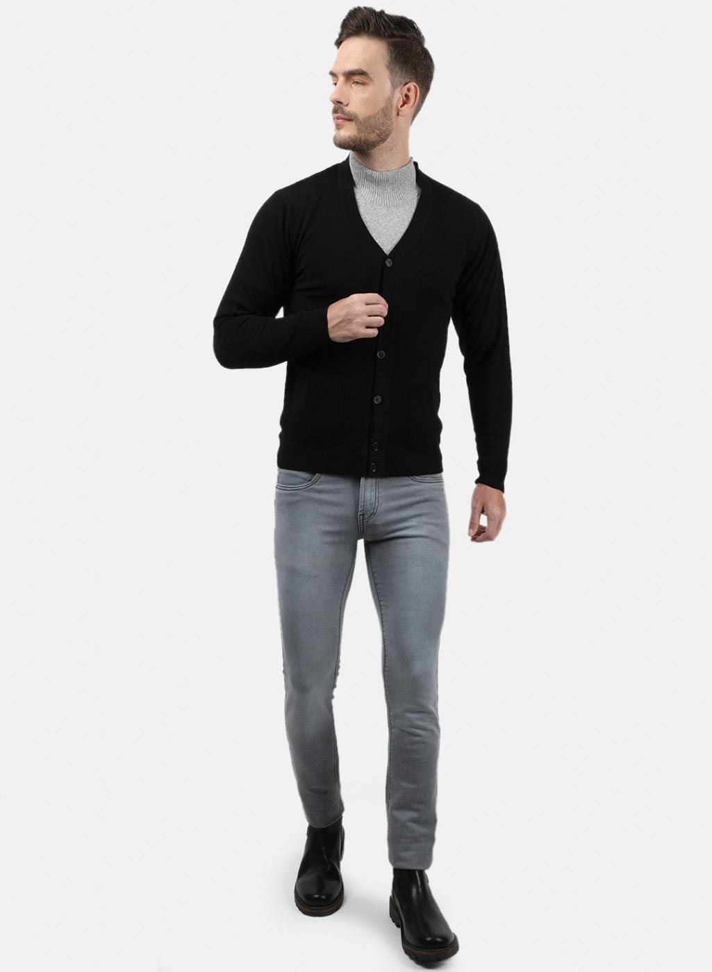 Men Black Solid Cardigan