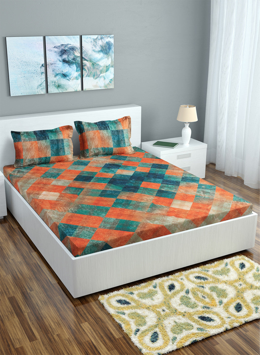 Multi Color 200 TC Bedsheet with 2 Pillow Covers